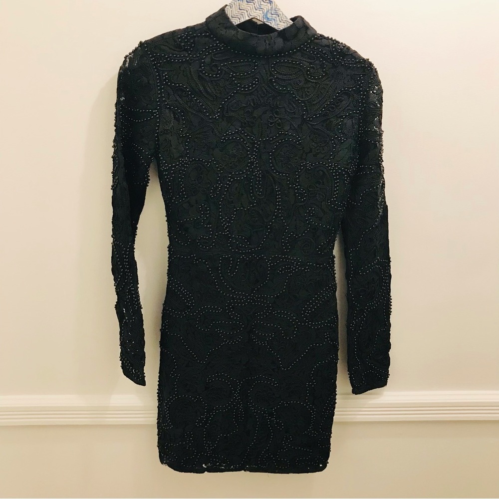 NWT Endless Rose Lace Beaded Dress small black open back little black dress